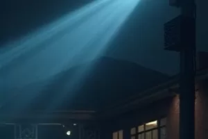 《纸飞机航线》动画剧照,纸飞机掠过屋顶天际线